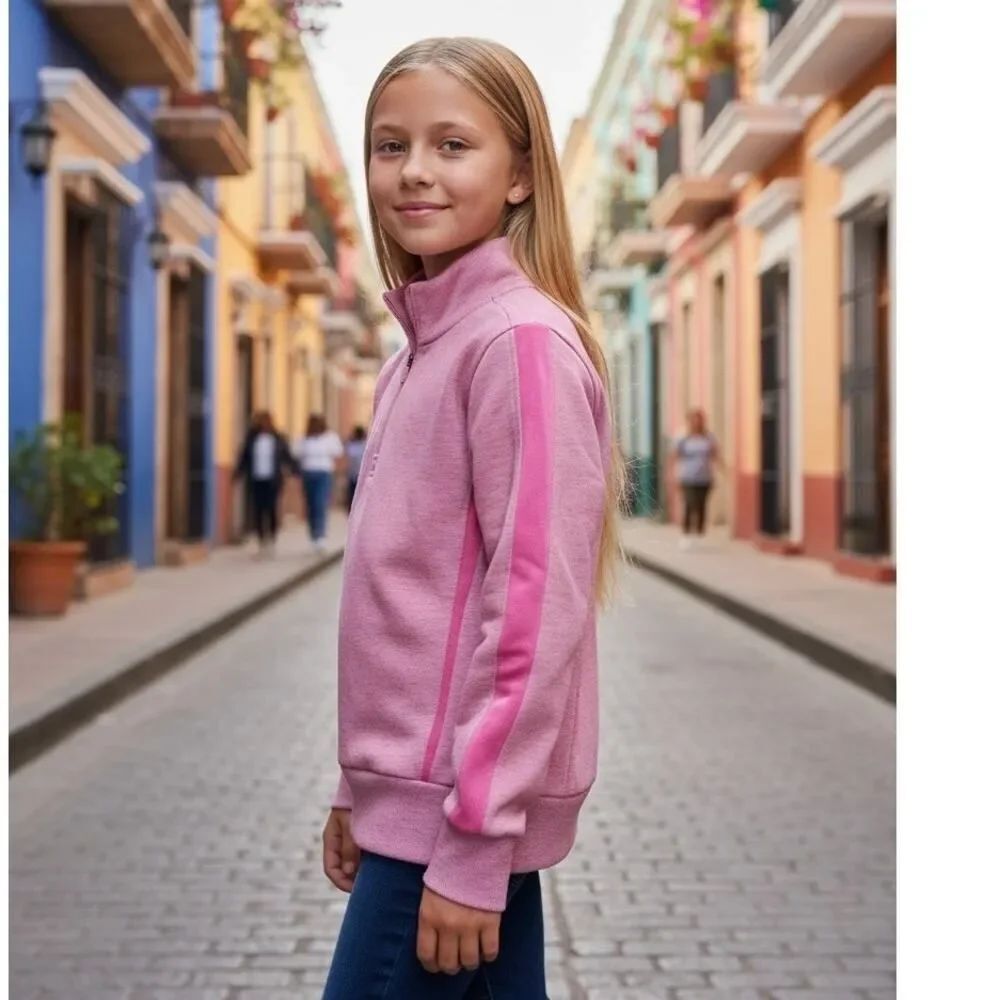 90 Degree Girls Awesome Looking Pink 1/4 Zip Pullover Sweat Suit Set - Size: L